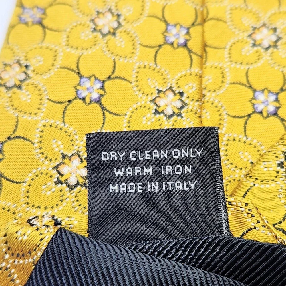 Ermenegildo Zegna Tie Mens One Size Yellow Floral Silk Jacquard Made In Italy